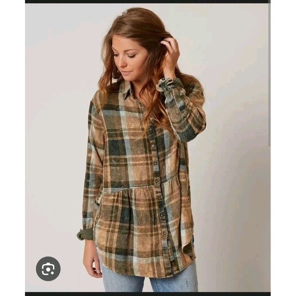 Free People Tops - Free People Easy Street Long Sleeve Plaid‎ Flannel Shirt Women's MEDIUM EUC